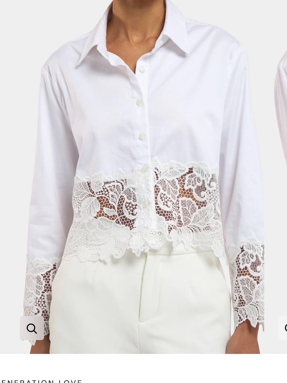 Generation Love White Lace-Trim Button Down Shirt